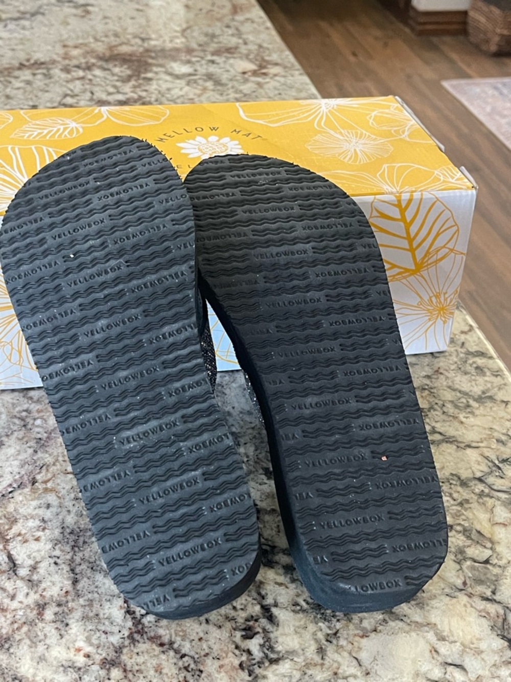 Yellow Box Black Crystal-Embellished Wedge Sandals - Picture 3 of 3